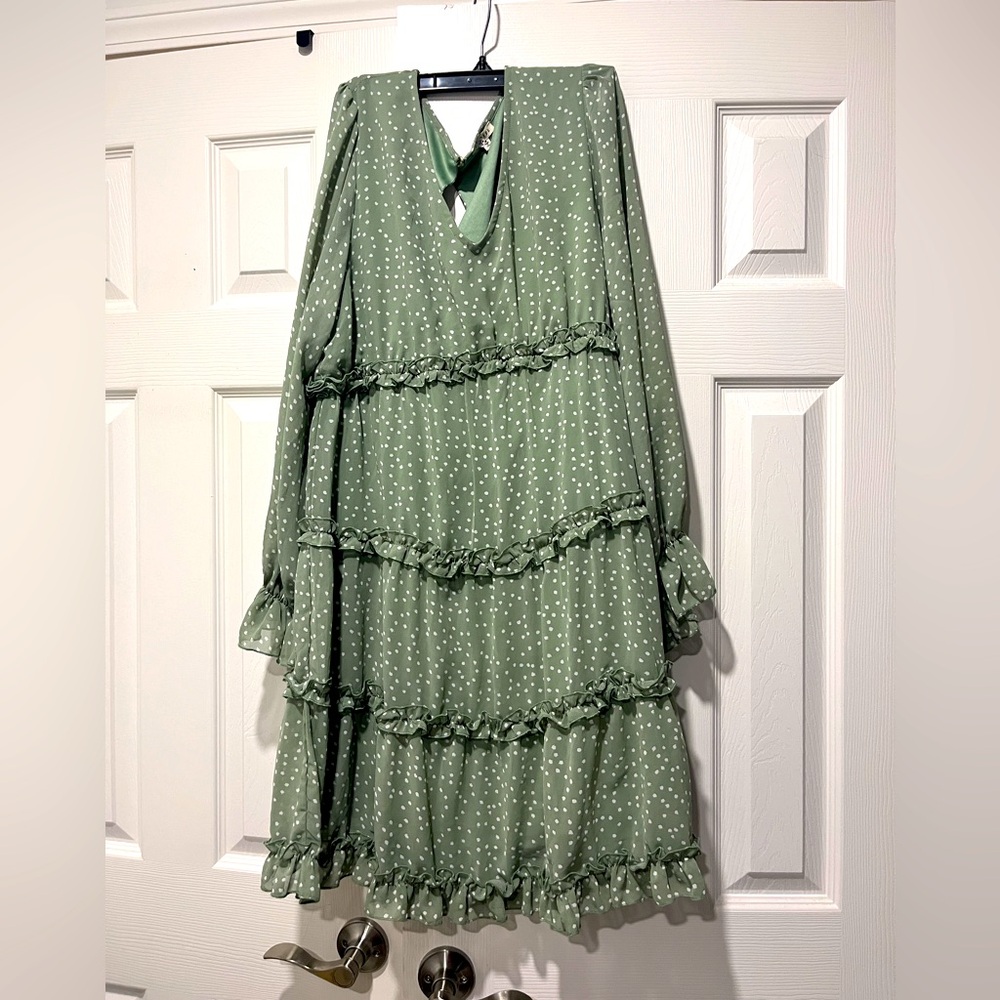 JODIFL Sage Green Long Sleeve Dress